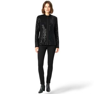 PICADILLY FASHIONS Full Front Zip Sequined Lightweight Long Sleeve Jacket Sz S